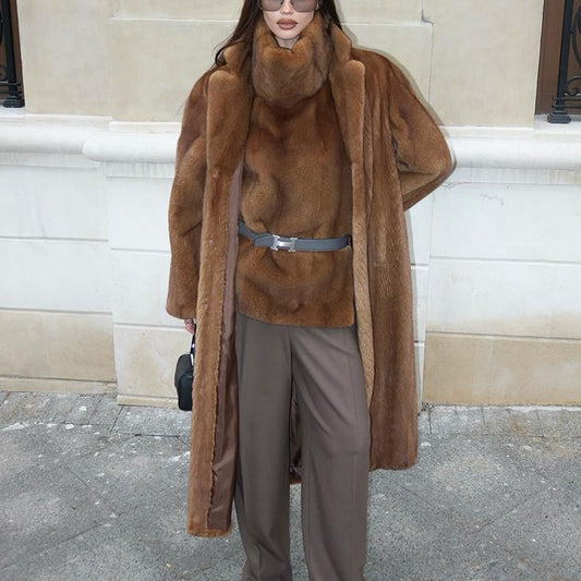 Brown Casual Fur Coat