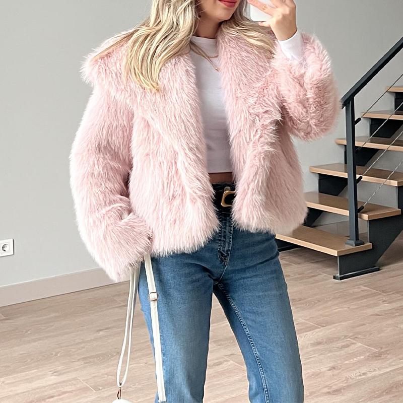 Pink Casual Fur Coat