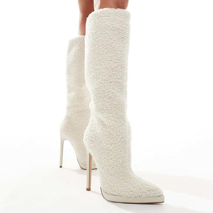 White Suede High-Heel Shoes