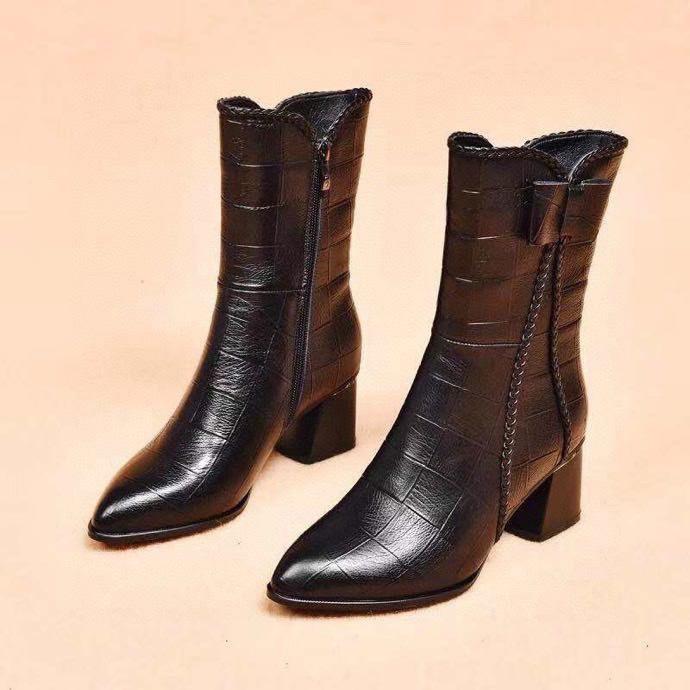 Versatile Bowknot Leather Zipper Boots