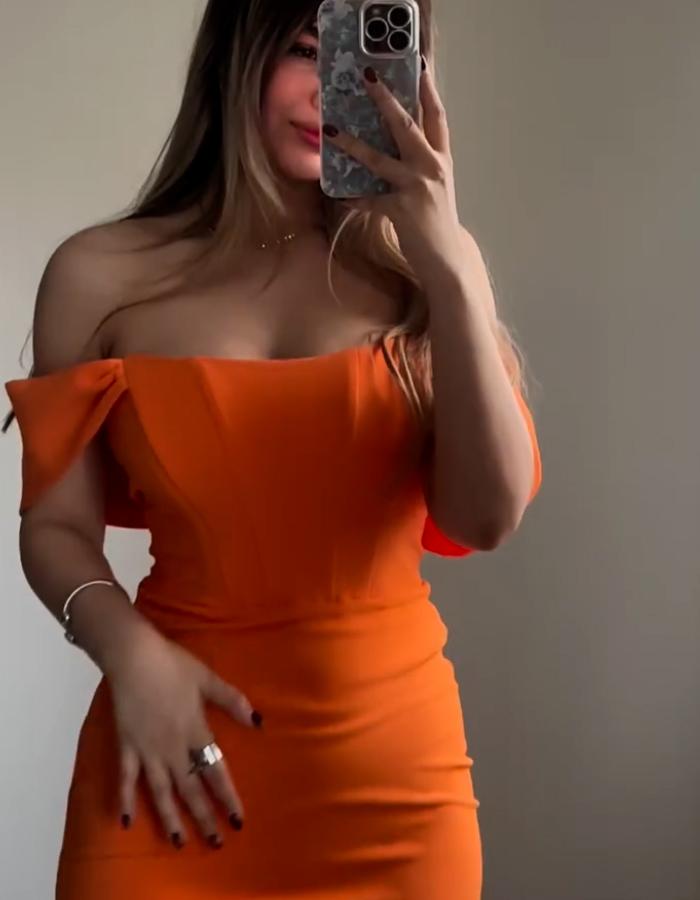 Orange Shoulder-Length Dress