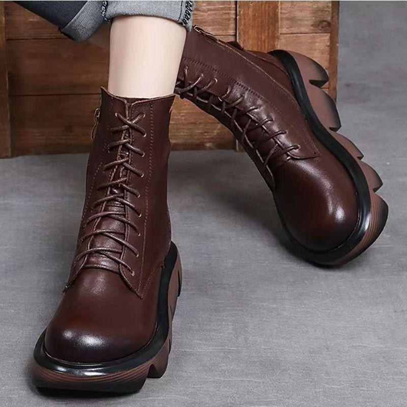 Retro Leather Warm Soft Boots