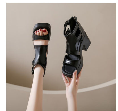 Cross-Strap Casual Roman High Heels Sandals