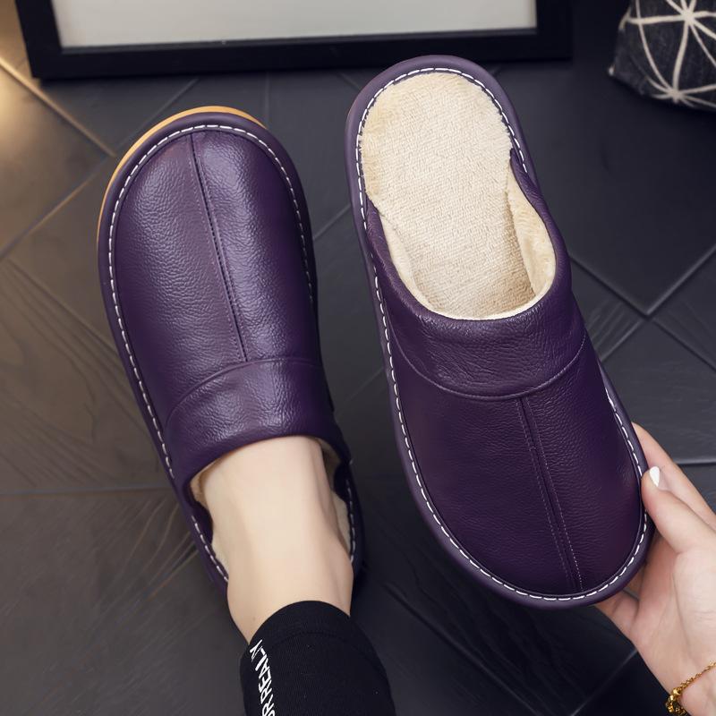 Leather Waterproof Non-Slip Soft Cotton Slippers