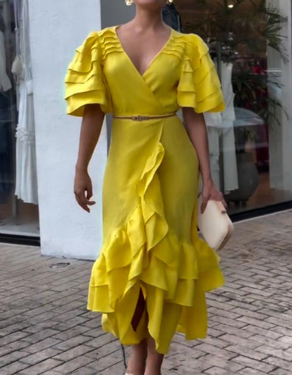 Yellow Layered Casual Dress