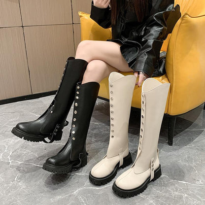 Two Wear Leather Knee-high Boots