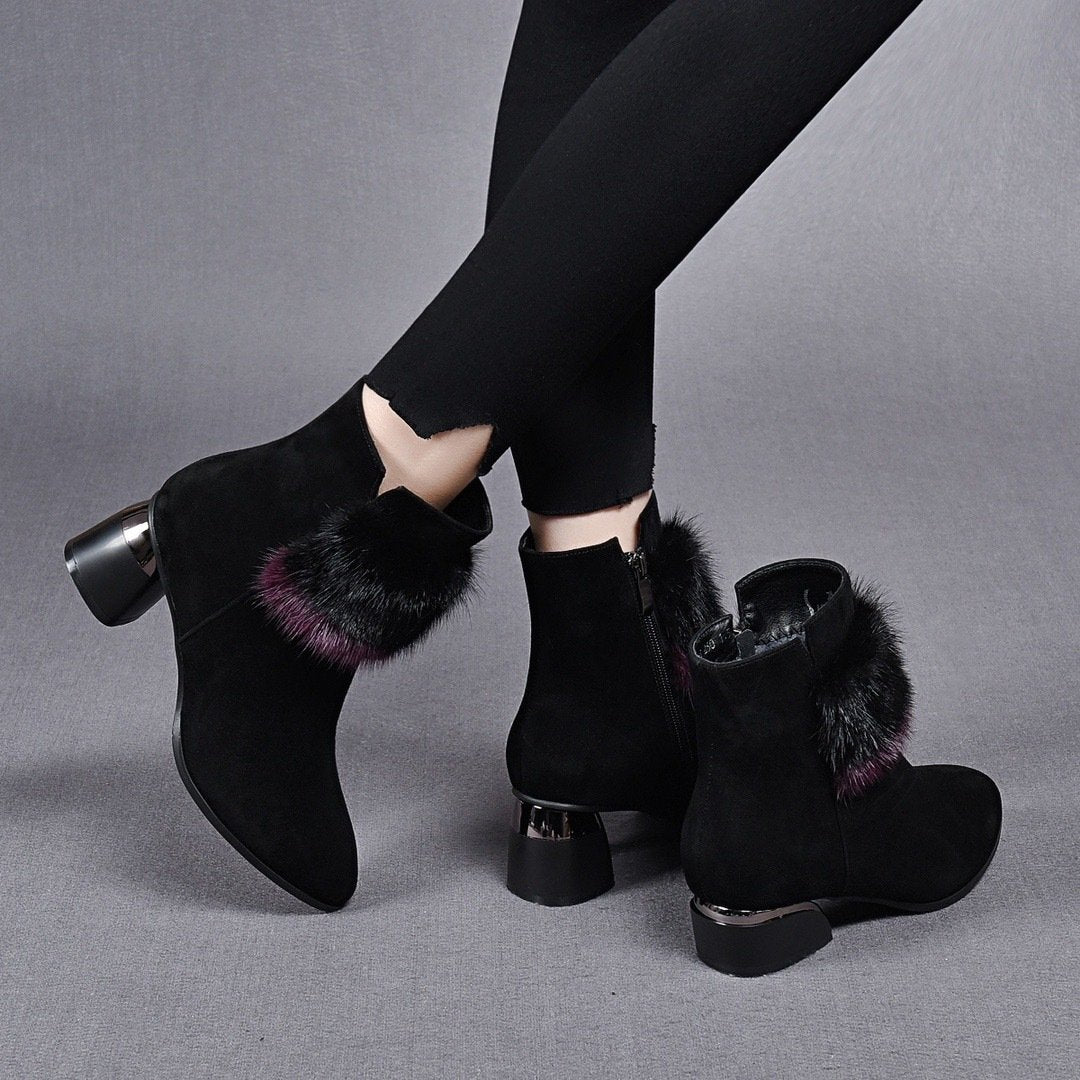 Black Fur Casual Warm Ankle Boots