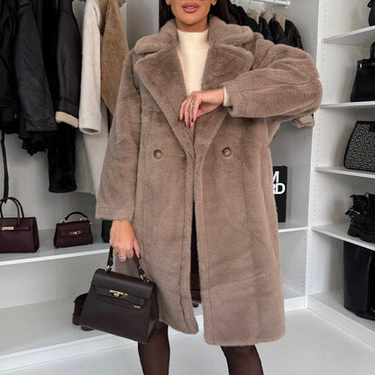 Solid-Color Fur Long Coat