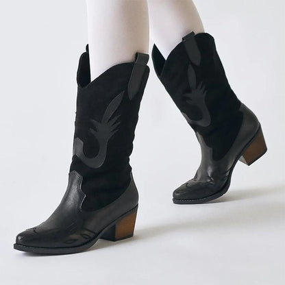 Embroidery Mid-Calf Boots