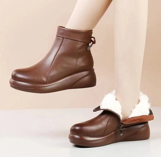 Handmade Waterproof Leather Soft Snow Boots