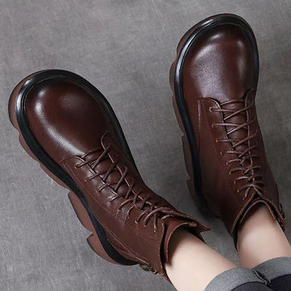 Retro Leather Warm Soft Boots