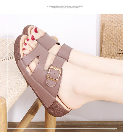 Wedge Leather Non-Slip Slippers