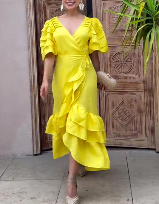 Yellow Layered Casual Dress