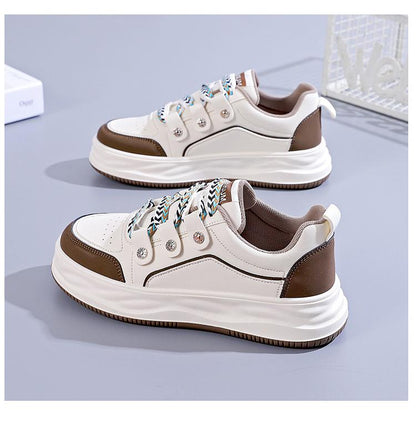 Casual Leather Lace-Up Mixed Colors Shoes