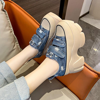 Denim Velcro Thick-Sole Casual Shoes