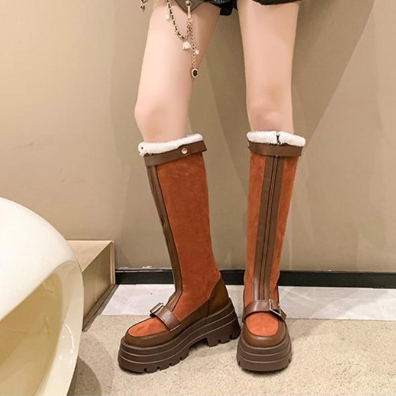 Square Buckle Fur Splicing Boots