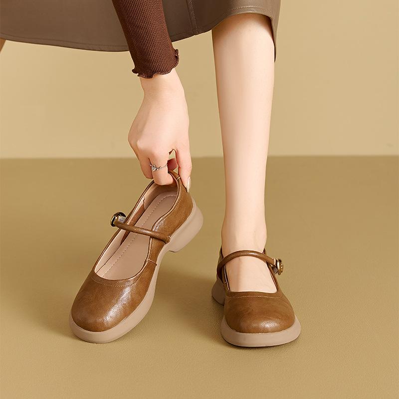 Flat Leather Buckle Shoes