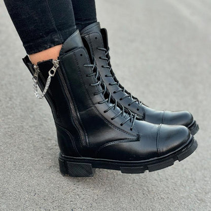 Black Chain Zipper Boots