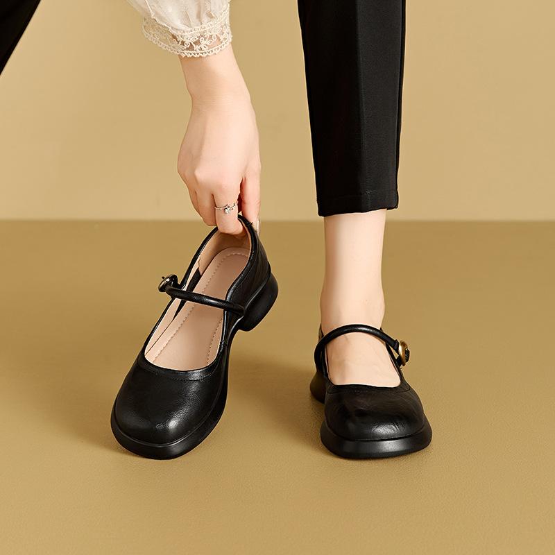 Flat Leather Buckle Shoes