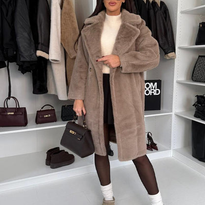 Solid-Color Fur Long Coat