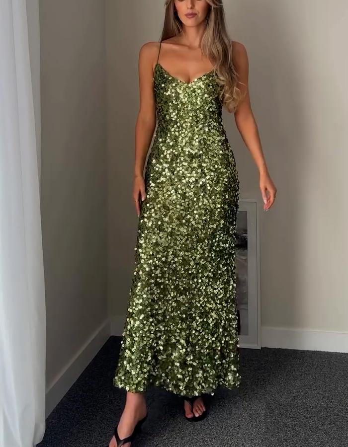 Green Sequin Casual Dress