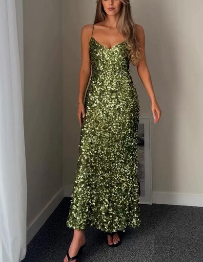 Green Sequin Casual Dress