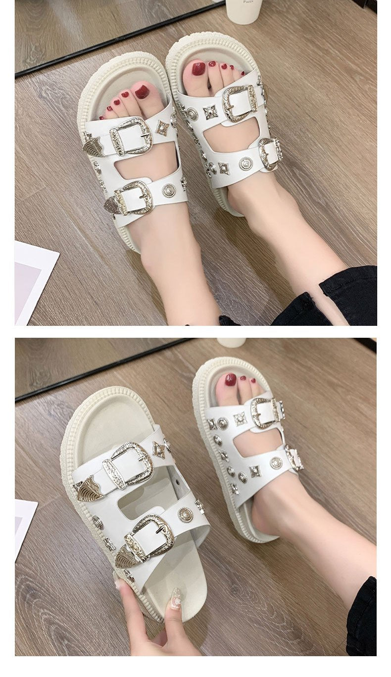 Metal Buckle Boutique Comfortable Slippers