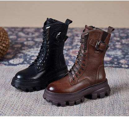 Handmade Casual Leather Thick-Sole Boots