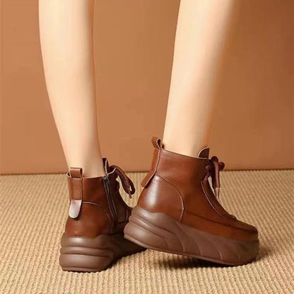 Handmade Leather Versatile Platform Warm Boots
