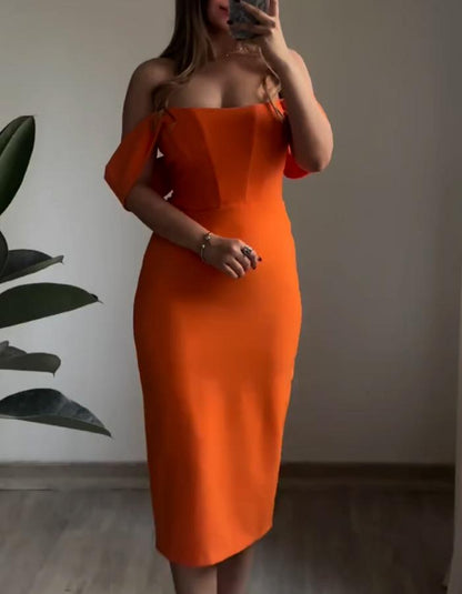 Orange Shoulder-Length Dress