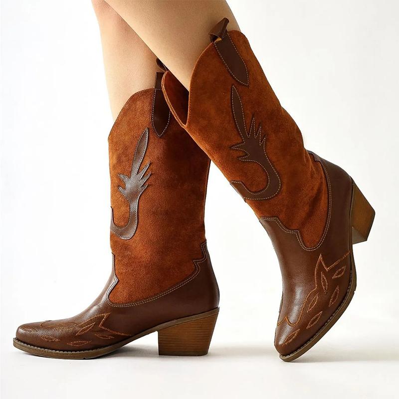 Embroidery Mid-Calf Boots