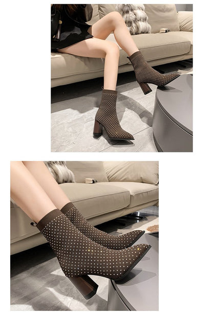 Diamonds Stretch Knitting High Heels Boots