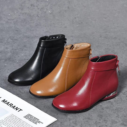 Soft Leather Versatile Low Heel Boots