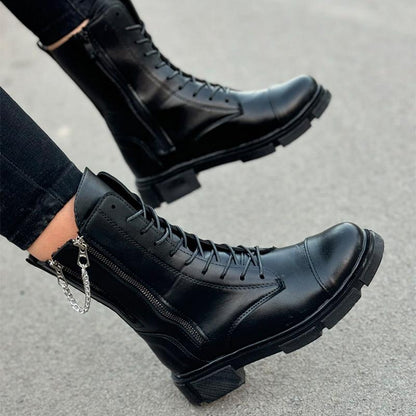 Black Chain Zipper Boots