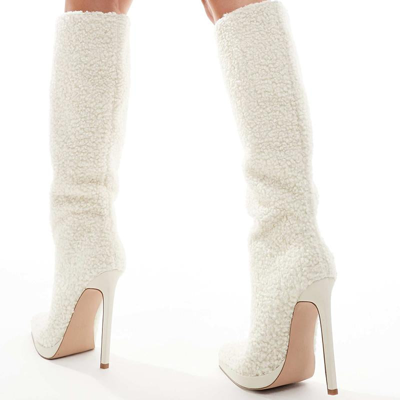 White Suede High-Heel Shoes