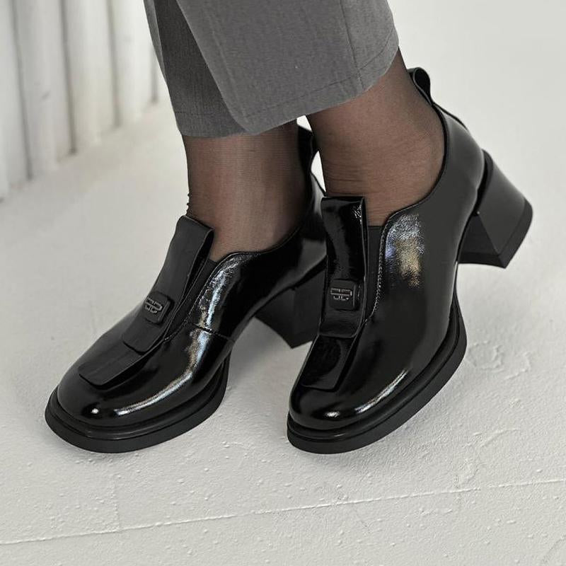 Black Leather Chunky Shoes