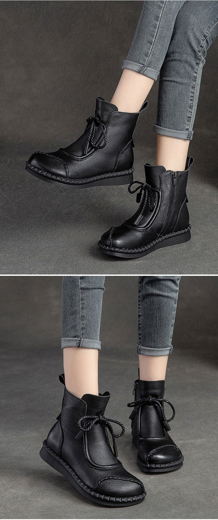 Handmade Soft Warm Leather Ankle Boots