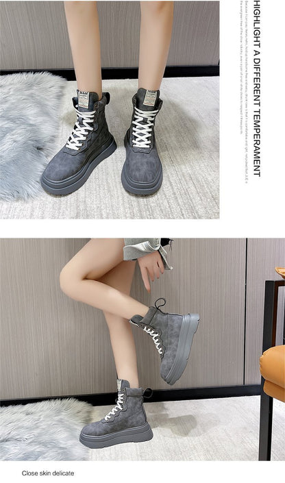 Vintage Bright Lace-Up Short Boots
