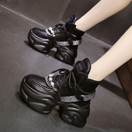 Pearl Chain Lace Up Sports Shoes