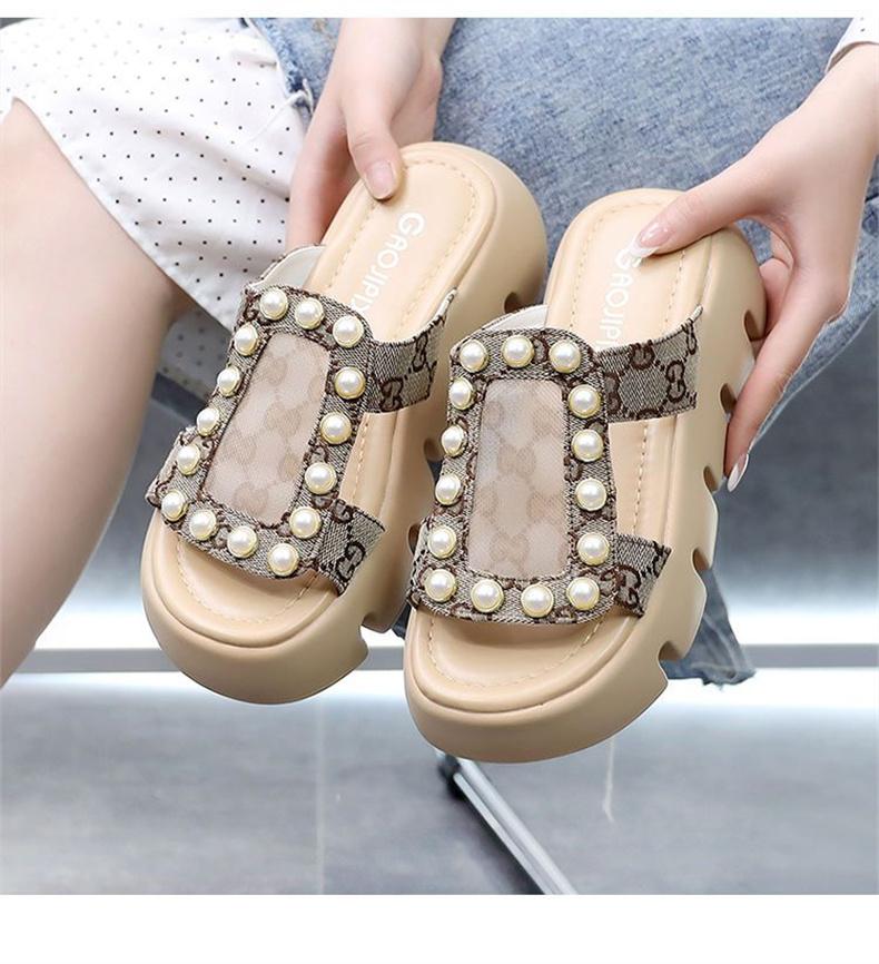 Pearl Leather Wedges Casual Sandals