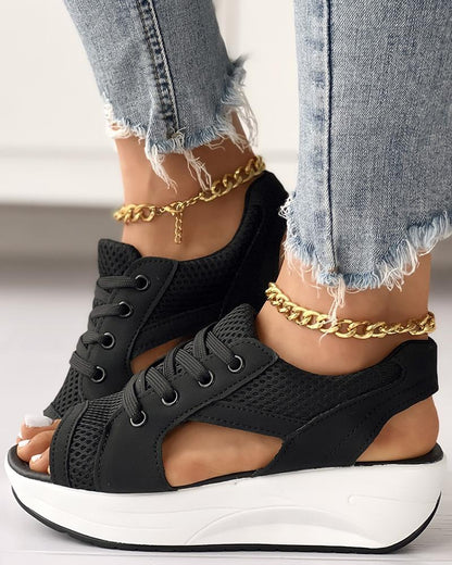 Hollow Lace-up Muffin Sandals