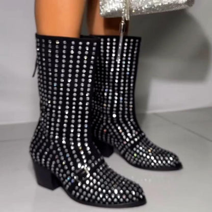 Rhinestone Mid-Calf Boots