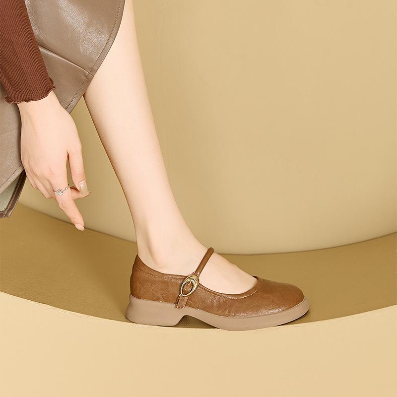 Flat Leather Buckle Shoes