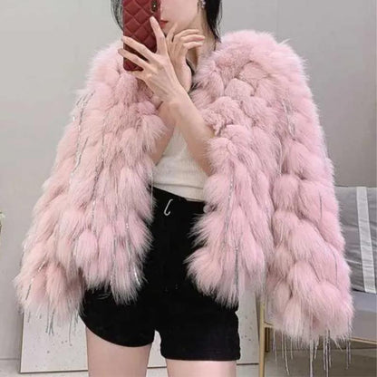 Pink Fur Tassel Coat