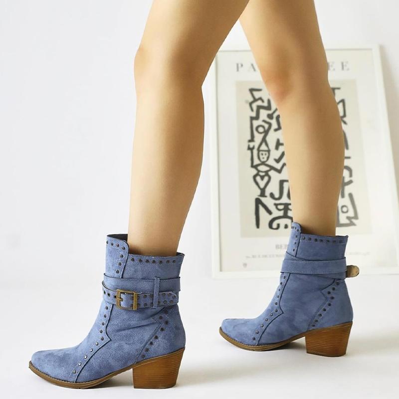 Solid Color Buckle Boots