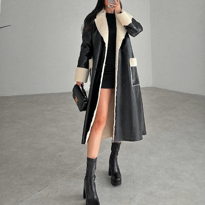 Lamb's Wool Leather Belted Coat