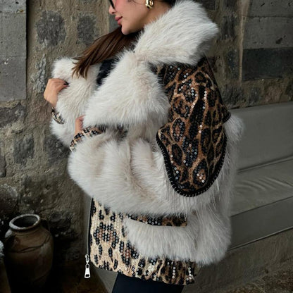 Fur Collar Leopard Coat