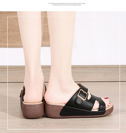 Wedge Leather Non-Slip Slippers