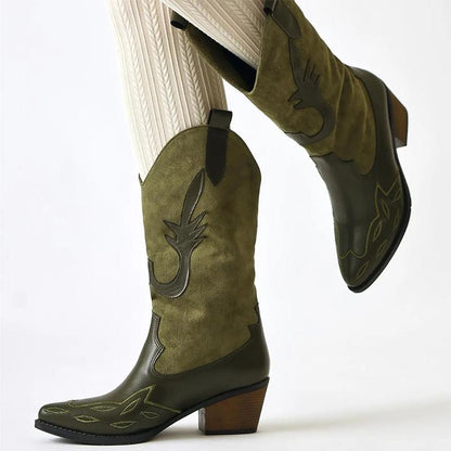 Embroidery Mid-Calf Boots