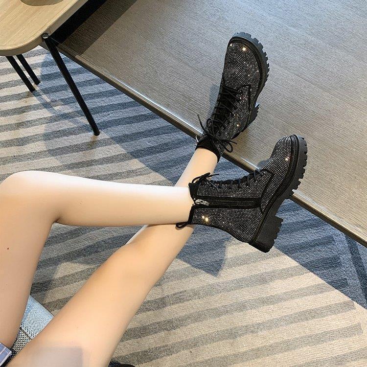 Bling Crystal Thick-Sole Ankle Boots